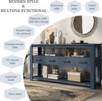 LKTART Console Table for Entryway with 4 Drawers,61.5'' Long Sofa Table with 3-Tier Open Shelves,Entry Table for Hallway,Foyer,Living Room,Navy Blue