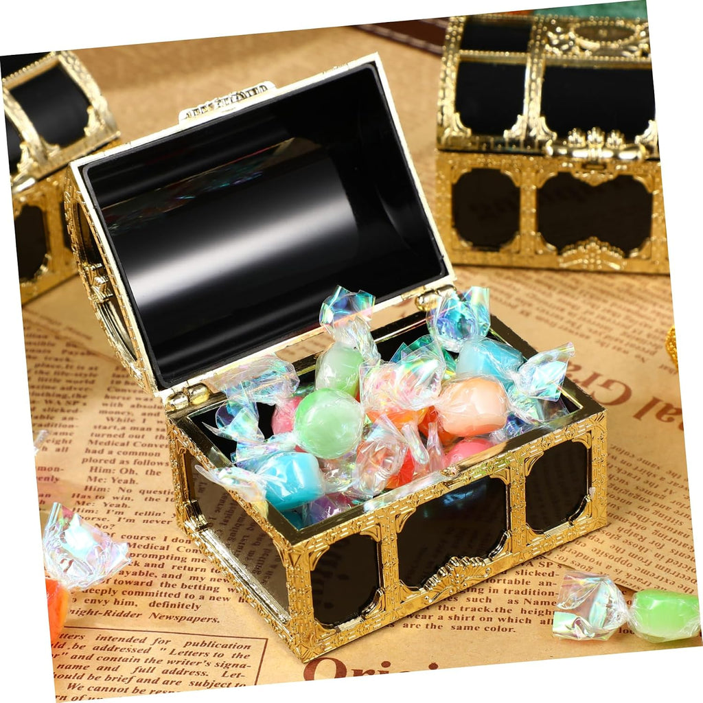 Cabilock 12 Pcs Treasure Chest for Kids Small Wedding Favor Boxes Favors Mini Pirate Chest Party Containers Themed Small Decor Vintage Candy present Boxes Bulk Pirate Candy Golden