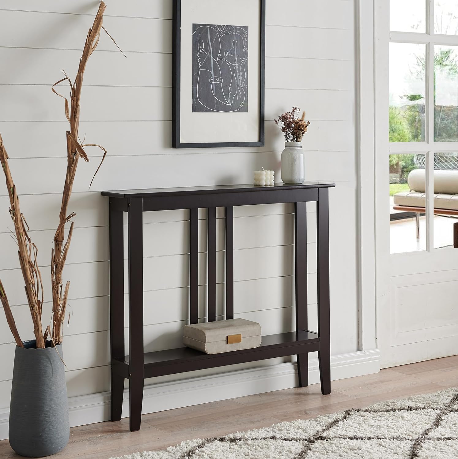 Kings Brand Furniture Narrow Console Table with Storage – Rectangular Entryway & Behind Sofa Table, Wood Accent Hallway Table for Foyer or Living Room, Espresso