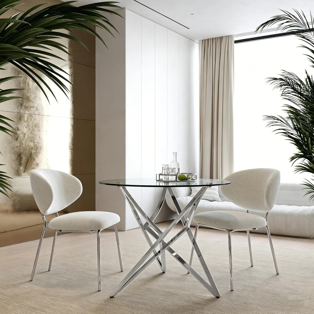 Round Glass Dining Table, 36" Small Kitchen Table for 2-4, Modern Dining Room Table with Clear Tempered Glass Top and Silver Stainless Steel Legs for Apartment, Small Space