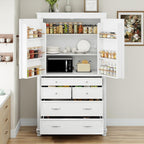 LUMISOL 77" Kitchen Pantry Cabinet with Storage, Storage Cabinet with 5 Drawers and 6 Door Shelves,Pantry Cabinet with Microwave Shelf and Adjustable Shelf, Freestanding Cupboard for Kitchen, White