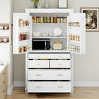 roomfitters 77 Inch Large Freestanding Kitchen Pantry Cabinet with 5 Drawers and 6 Door Shelves, Vintage White