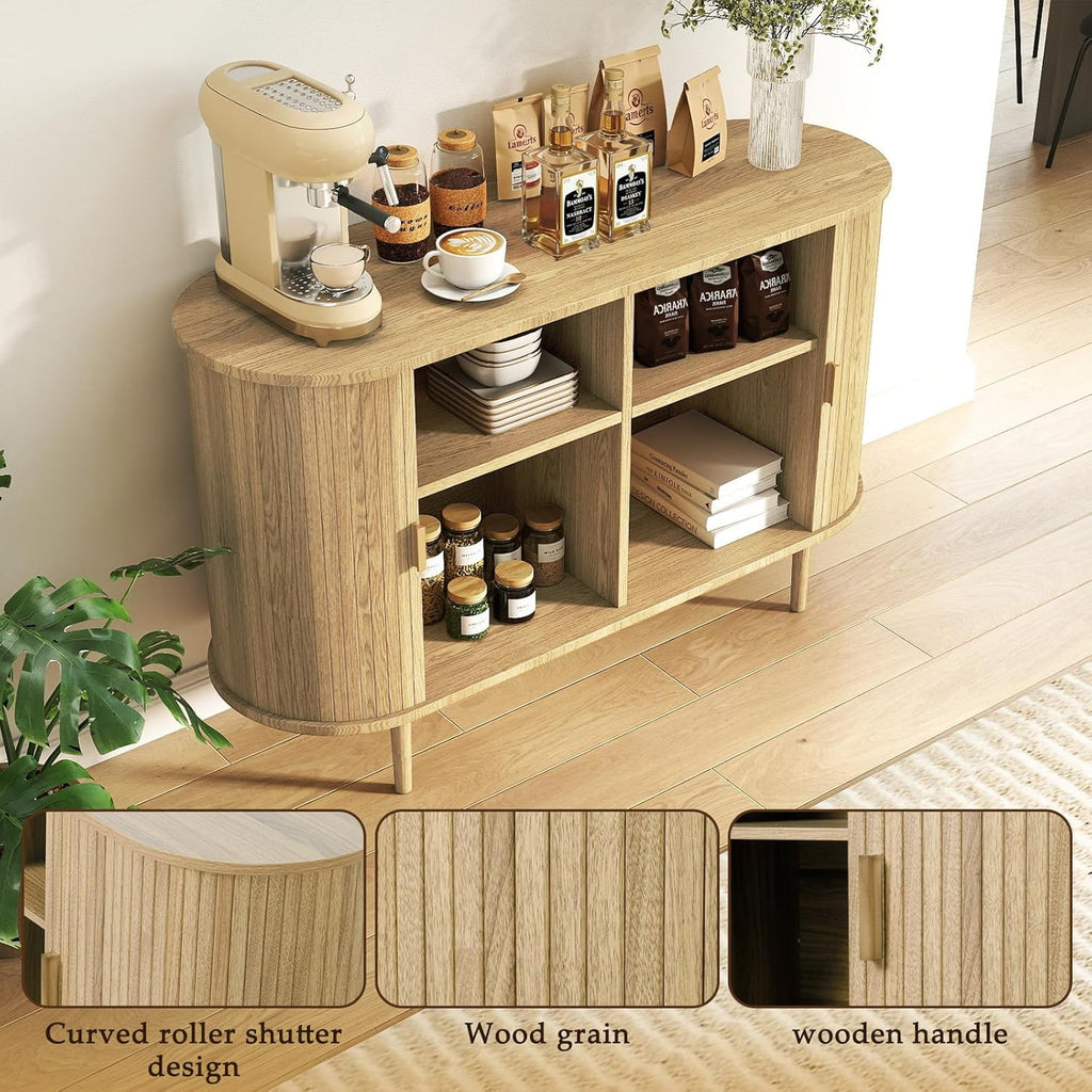 Sideboard Buffet Cabinet,46.85" Fluted Sideboard Storage Cabinet with Fluted Sliding Door,Modern Stand Console Cabinet for Kitchen & Living Room,Restaurant,Entryway(Light Oak)