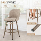 LUE BONA Swivel Outdoor Bar Stools Set of 4, 27" Wicker Counter Height Patio Chairs, All-Weather Waterproof Boho Coastal Bar Stools with Backrest for Kitchen Island, Porch, Patio, Pool, Apricot
