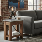 Millwork End Table with Steel Top – Rustic Industrial Narrow Side Table with Lower Shelf and Crossbar Accent – Small Space Accent Table for Living Room, Bedroom, Office by Alaterre Furniture