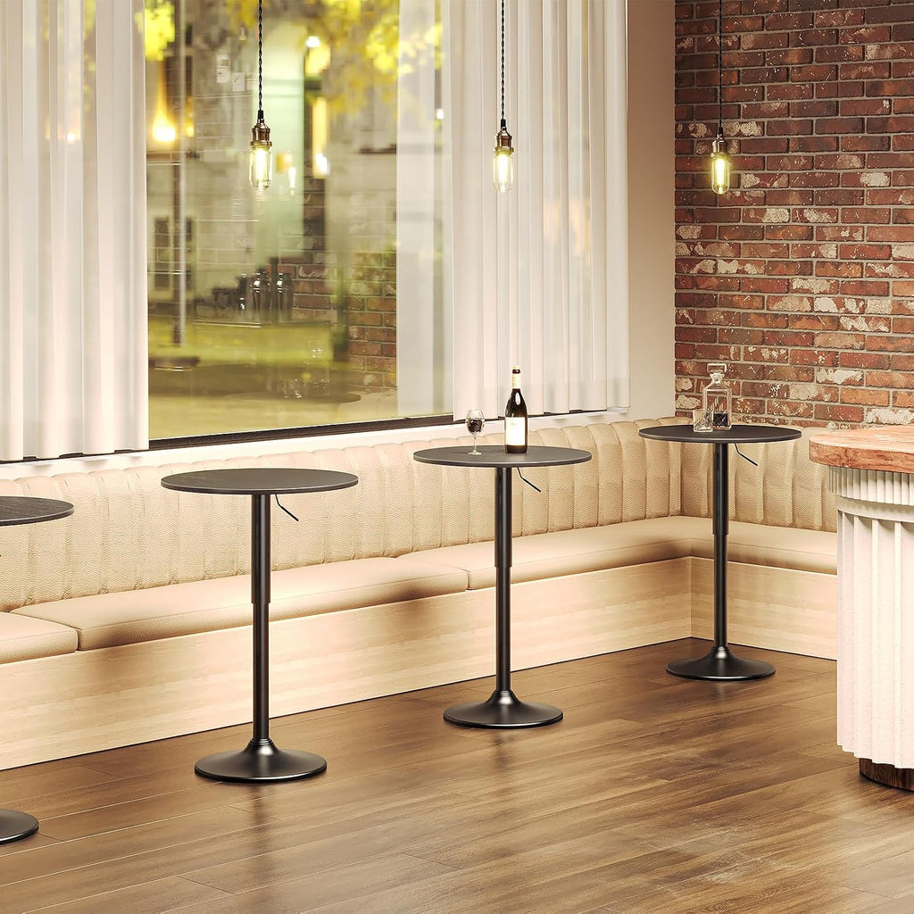 HOOBRO 2 Pcs Bar Table, Height-Adjustable Round Pub Table 27-35.4 Inches with Sturdy Base, Modern Style Bar Table Easy Assembly with Metal Base for Pub, Party and Small Places, Black BK58BTP201G1N1