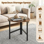 GOFLAME Triangular End Table, Modern Sofa Couch Side Table with Wood Faux Marble Top & Metal Legs, Small Coffee Tables for Small Spaces, Living Room, Nightstand for Bedroom (Rustic Brown & Black,1)