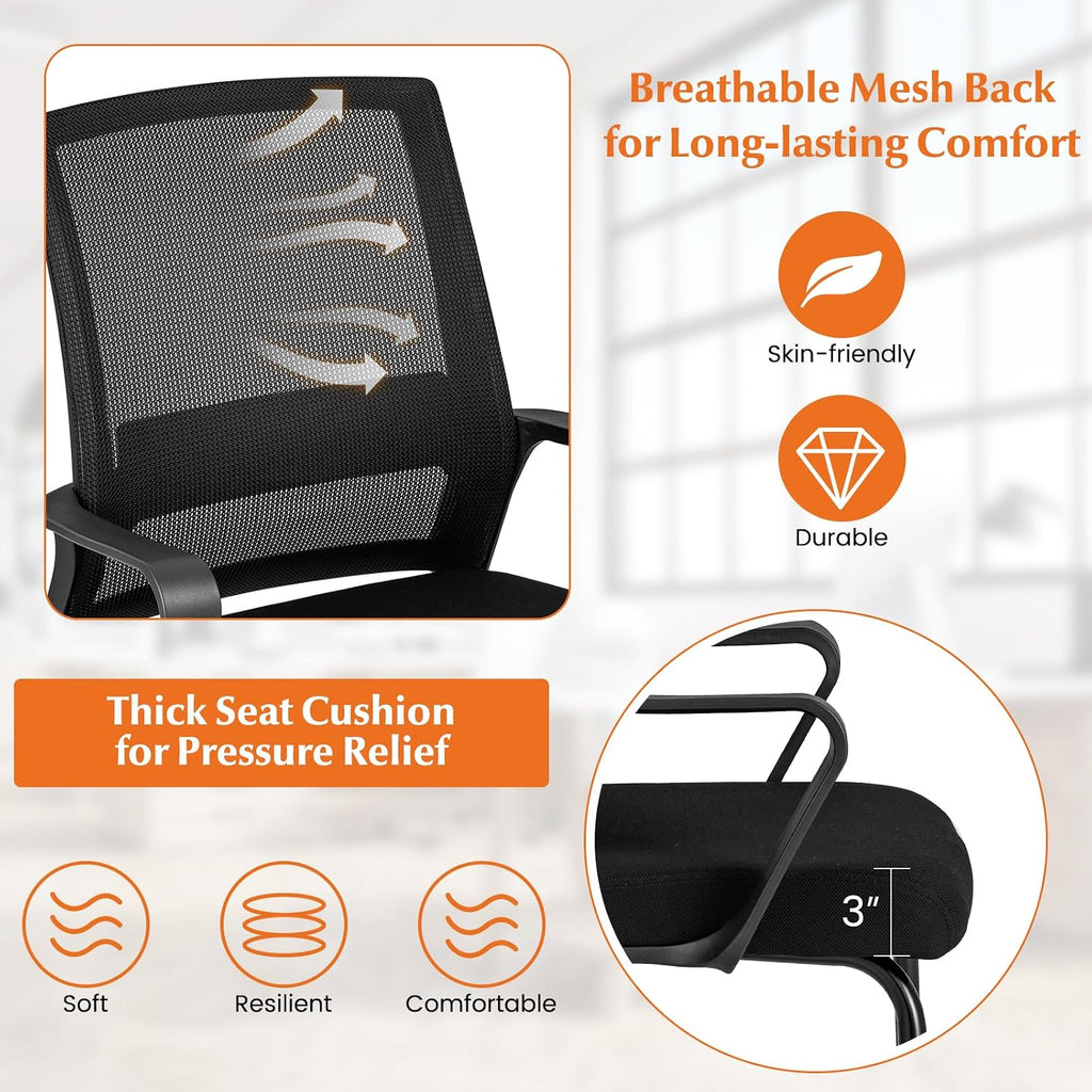 Tangkula Set of 6 Office Guest Chairs with Lumbar Support, Conference Chair with Breathable Mesh Back, Armrests & Sled Base, Reception Chair for Waiting Room, Meeting Room, Black