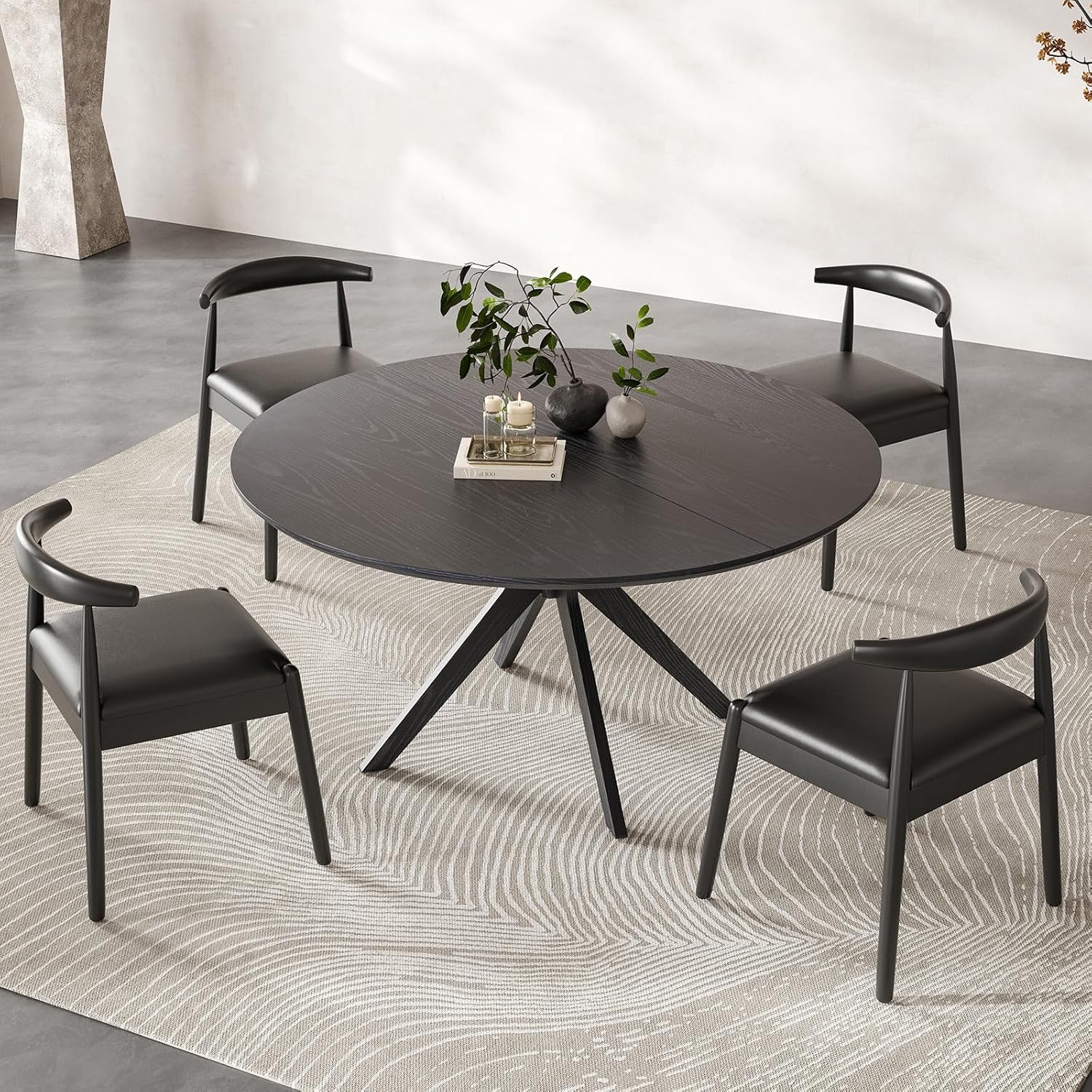 Round Dining Table for 4, Kitchen Table with Intersecting Pedestal Base, for Dining Room, Living Room,Kitchen (Black)