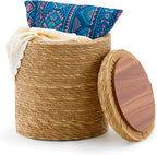 Wimarsbon Storage Pouf Ottoman, Hand Weaving Natural Straw Foot Stool, Bohemian Round Patio Ottomans, Rustic Lounge Pouffe, Outdoor Extra Seat for Garden (14inch Natural Cattail L)