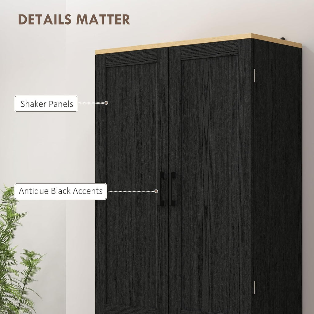 HOMCOM 67" Freestanding Kitchen Pantry, 4-Door Storage Cabinet Organizer with Adjustable Shelves, Kitchen Cabinet with Doors, Distressed Black