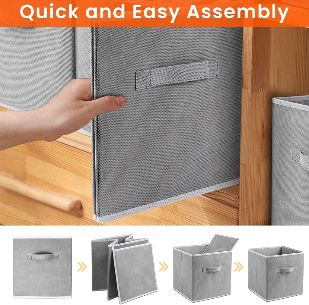 Criusia Storage Cubes - 11 Inch Heavy Duty Fabric Closet Bins for Shelves, Cube Organizer - 8 Pack Collapsible Decorative Storage Bins Baskets for Organizing Clothes Blankets Toys (Grey)