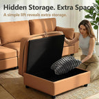 Leather Sectional Sofa, 117" Oversized Modular Sectional Couch, Deep Seat Scratch Resistant Faux Leather Couches, Wide L Shaped Vegan Leather Sofa, (Brown, 3-Seater & Ottoman)