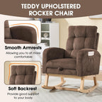 NIOIIKIT Nursery Rocking Chair, Corduroy Upholstered Rocking Chair with Adjustable Footrest, Tufted Rocker Chair with Side Pocket, Glider Rocker for Living Room, Bedroom (Brown Retro)