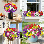 20 Bundles Artificial Flowers for Outdoors, Fake Flower UV Resistant Silk Morning Glory Petunias Eucalyptus Faux Plants for Outside Planter Vase Garden Yard Porch Window Home Decor, Multicolor