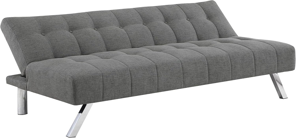OSP Home Furnishings Sawyer Convertible Futon Sofa with Easy Lift and Stainless Steel Legs, Grey Fabric