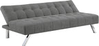 OSP Home Furnishings Sawyer Convertible Futon Sofa with Easy Lift and Stainless Steel Legs, Grey Fabric