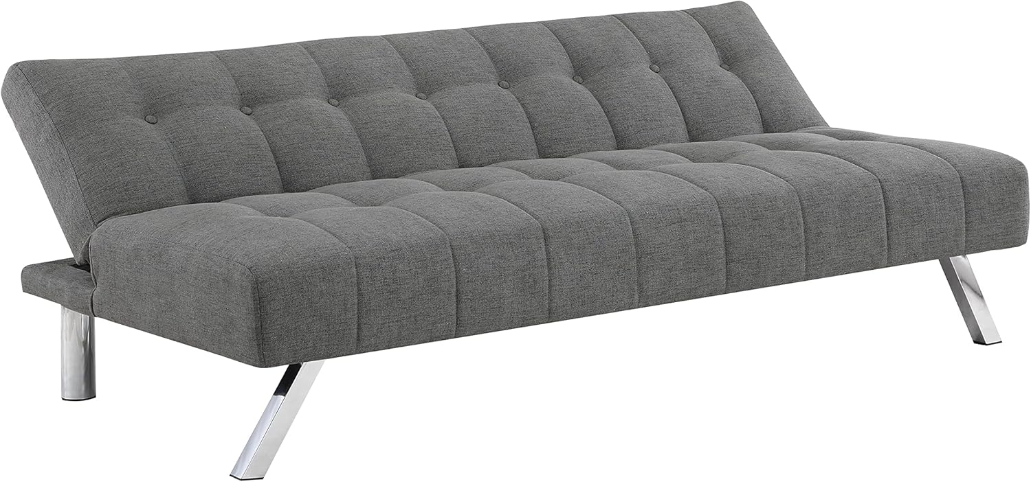 OSP Home Furnishings Sawyer Convertible Futon Sofa with Easy Lift and Stainless Steel Legs, Grey Fabric