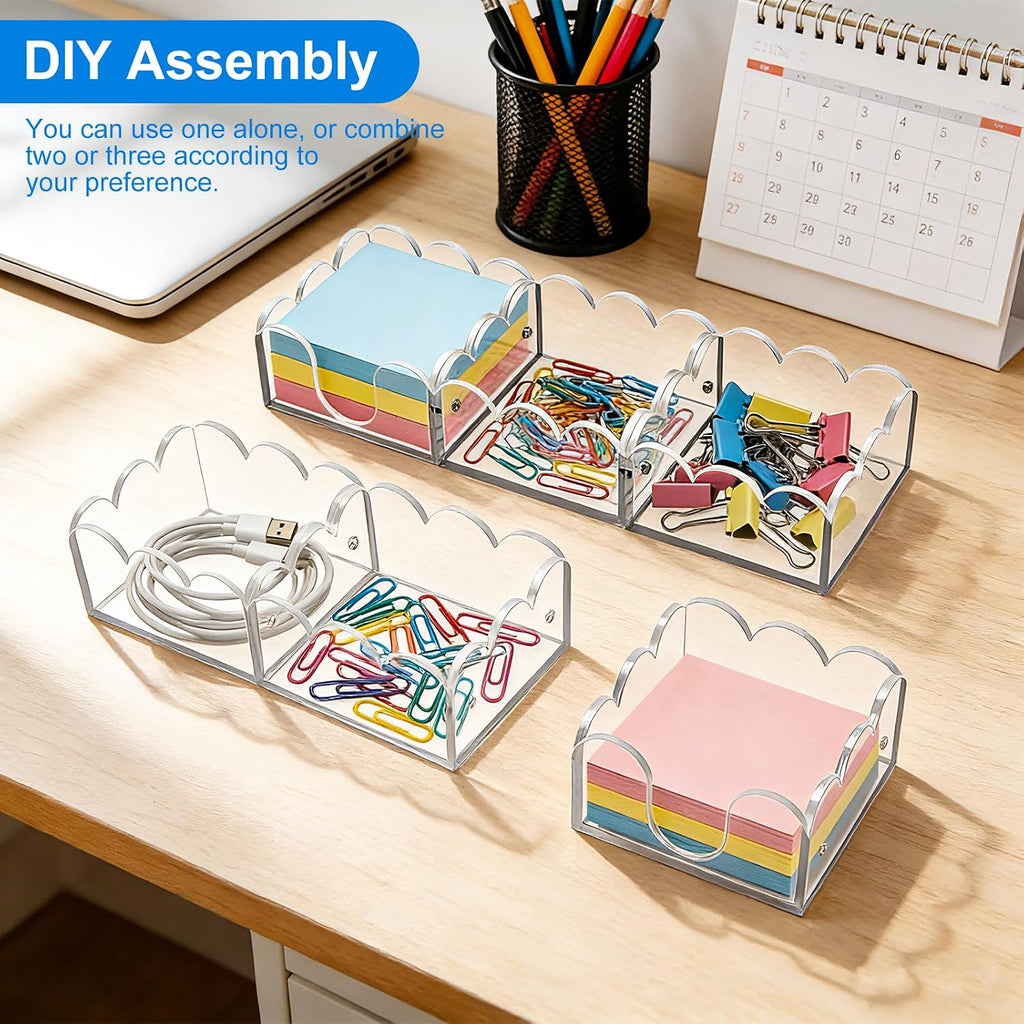 Magnetic 3-in-1 Acrylic Sticky Note Holder, 3" x 3" Post It Notes & Memo Pad Dispenser, Desk Organizer for Office, Home, School | Clear