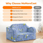 MeMoreCool Glowing Rocket Kids Chair, Glow-in-the-Dark Space Kids Couch, 2-in-1 Convertible Fold-Out Recliner with Cushioned Foam, Washable Cover for Boys Playroom, Denim Rocket