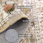 LOKHOM Washable Runner Rug, 2x8 Non-Slip Vintage Hallway Runner Rug with Rubber Backing, Boho Floral Soft Faux Wool Kitchen Rug Carpet Runner for Laundry Entryway Bedroom (Beige Brown)