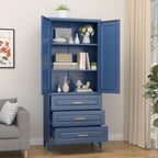 SteeLoong 75" Kitchen Pantry Cabinet with 3 Drawer,Metal Storage Cabinets with Doors and 2 Adjustable Shelves,Blue Kitchen Cabinet with 2 Gold Handles,Food Cupboard for Livingroom,Pantry, Bathroom