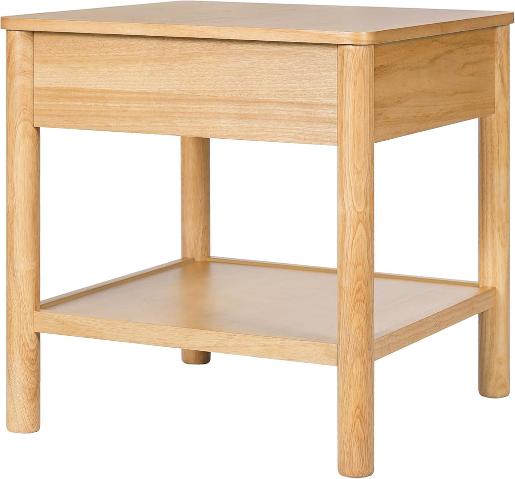 Christopher Knight Home Aurl Rectangular End Table, Wooden Side Table with Drawer, Nightstand with 1 Open Shelf Storage, Item Organize Desk, Sofa Side Tables for Living Room Bedroom, Natural