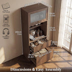 Kitchen Pantry Storage Cabinet，70.8 inch Tall Storage Cabinet with Doors and 2 Shelves & Drawer, Freestanding Pantry with Large Storage Drawer for Dining Room Walnut