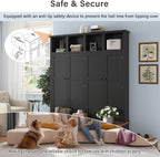 RuiSiSi 76.7" Hall Tree with Bench and Shoe Storage, Farmhouse 4-in-1 Entryway Bench Coat Rack with Doors, 4 Hooks and Top Shelves for Entrance, Hallway, Mudroom, Black