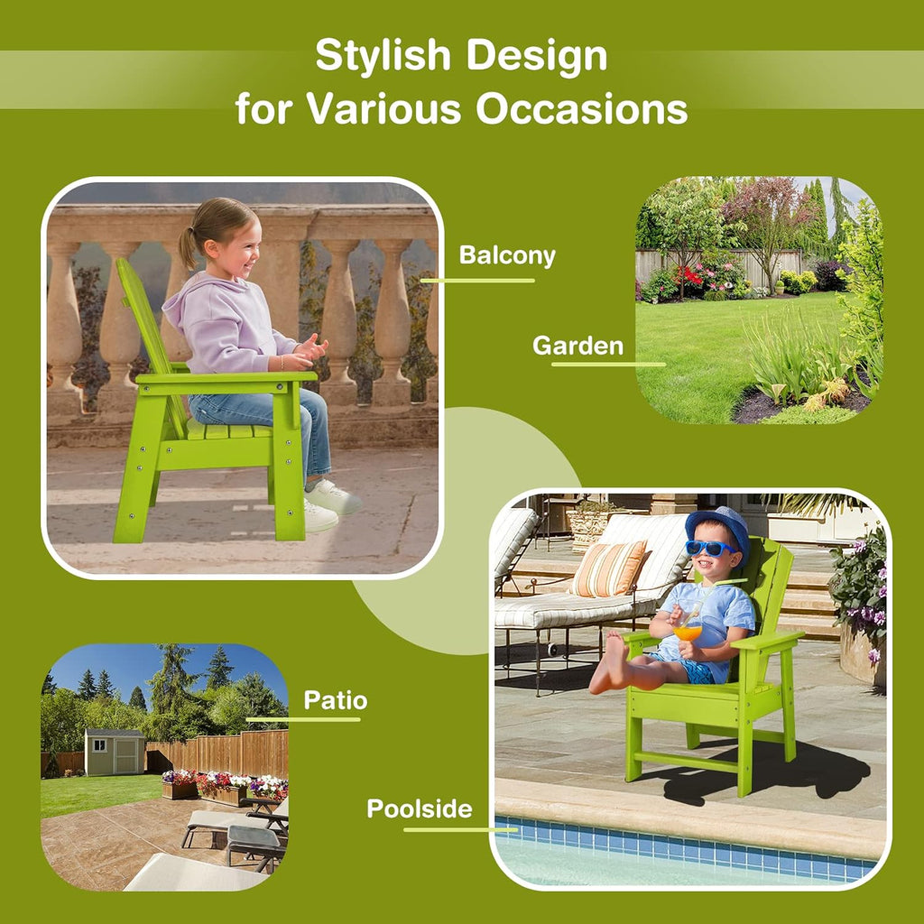 Giantex Adirondack Chair, Kids HDPE Patio Lawn Chair with Ergonomic Backrest for Deck, Porch, Backyard, Poolside, Indoor, Weather Resistance Toddler Outdoor Chair (1, Green)