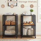 Giantex 3-Tier End Table, Rolling Side Table w/Open Storage Shelves, Sturdy Mesh Metal Frame & Lockable Wheels, Mobile Small Bedside Night Stand for Bedroom Living Room Office
