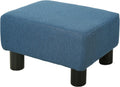 Blue Linen Fabric Ottoman Footrest - Multi-Functional for Living Room, Bedroom & Entryway