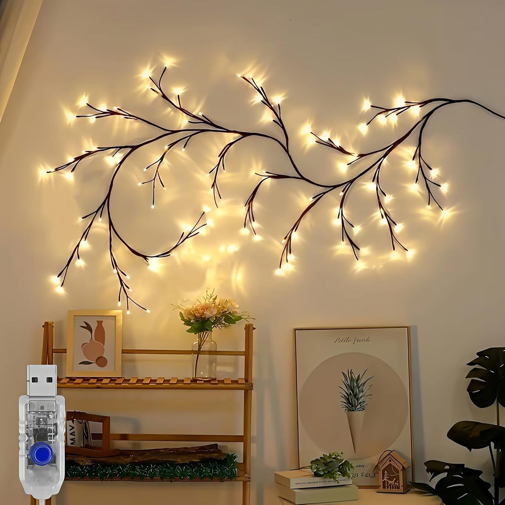 Enchanted Willow Vine Lights for Wall - 1.5m (5ft) with 72 LEDs, 8-Mode led Twinkling Tree Branch Light for Living Room, Bedroom Home Decor, Holiday Decor and Party Ambiance, Yellow