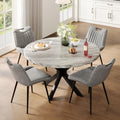 Jocisland Upholstered Faux Leather Dining Chairs Set of 4, Mid-Century Modern Kitchen & Dining Room Chairs with Curved Backrest, Cutout Handle, Metal Legs & Padded Seat, Grey