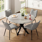 Jocisland Upholstered Faux Leather Dining Chairs Set of 4, Mid-Century Modern Kitchen & Dining Room Chairs with Curved Backrest, Cutout Handle, Metal Legs & Padded Seat, Grey