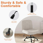 Shintenchi Criss Cross Chair,Cross Legged Office Seat with Wheels Armless Swivel Vanity Chair,Height Adjustable Wide Computer Task Seating for Home Office,Beige
