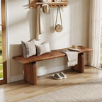62.99-Inch Solid Wood Entryway Bench, Farmhouse Indoor Wooden End of Bed Bench for Entryway, Hallway, Bedroom, Dining Room, Living Room, Easy Assembly, Rustic Brown