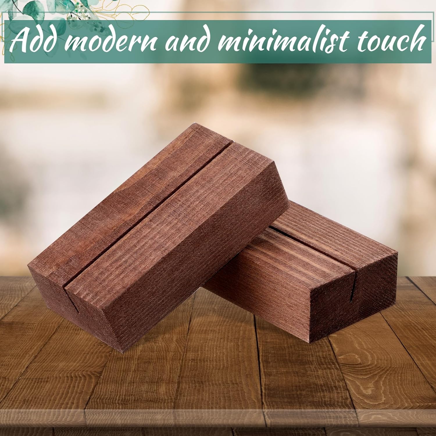 Blosssound 12 Pcs Wood Place Card Holders Wooden Table Number Holder Stands Name Card for Wedding Party Events Exhibition Decoration Office Restaurant Business(Brown,3 x 1.6 x 0.8 Inches)