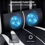 HOFFREE RGB Gaming Chair with Speakers Massage Computer Gaming Chair with LED Lights and Footrest High Back Video Game Chair for Adults White and Black