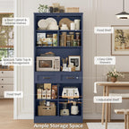 HOSTACK 71“ Tall Kitchen Pantry Storage Cabinet, Modern Kitchen Hutch Bar Cabinet with Microwave Stand, Wood Buffet Sideboard with Hutch, Cupboard with Drawers, Shelves for Dining Room, Blue