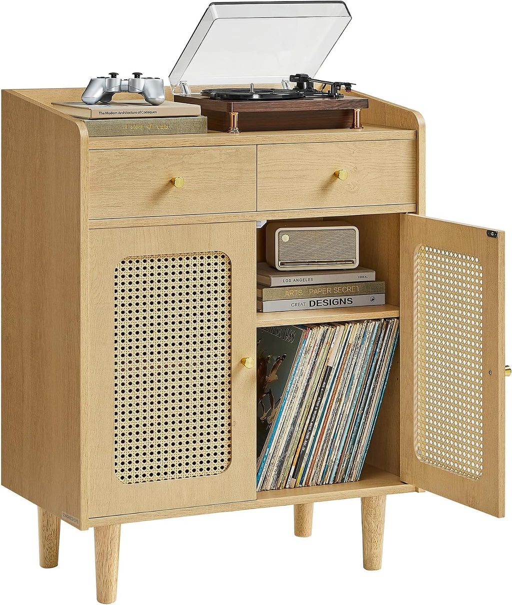VASAGLE BOHOVEN Collection - Buffet Cabinet, Sideboard Storage Cabinet with Rattan-Like Doors and Drawers, Accent Cabinet, Adjustable Shelf, Boho Style, for Living Room, Oak Beige