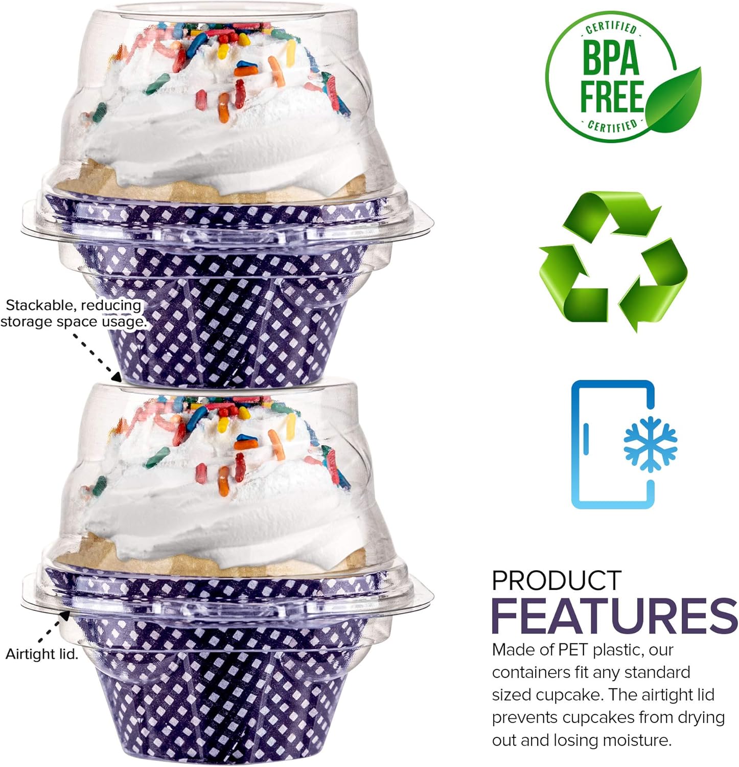 Stock Your Home Individual Plastic Cupcake Containers with Connected Airtight Dome Lid (800 Count), Clear Single Cupcake Container, BPA Free