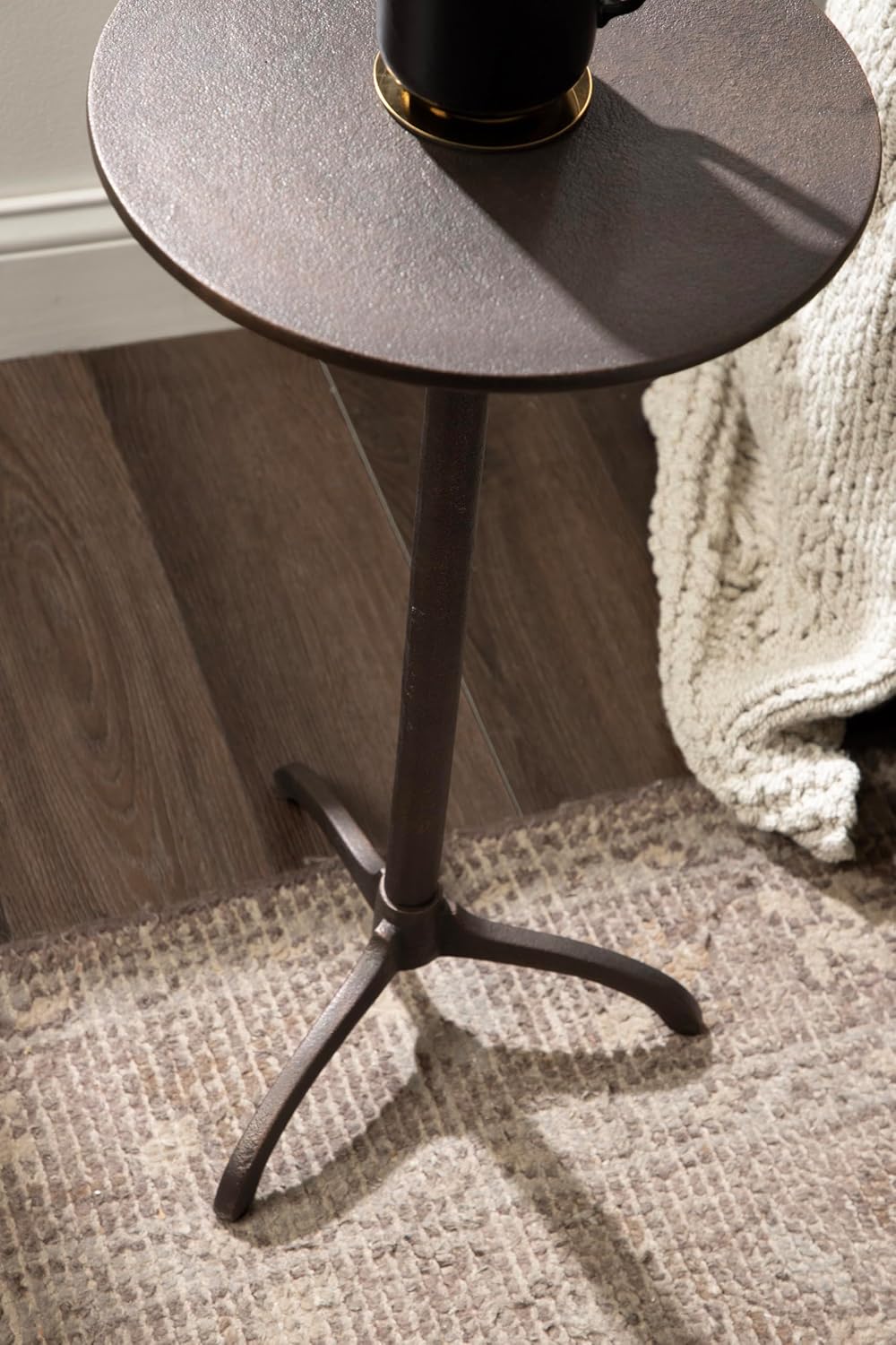 Kate and Laurel Henshall Mid-Century Metal Round Side Table, 12 x 12 x 24, Bronze, Sand Cast Aluminum Sculptural Indoor Plant Stand with Tripod Base for Use as End Table or Bedroom Nightstand
