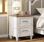 WAMPAT Nightstand Side Table with Charging Station, Antique White End Table with 2 Drawers for Living Room, Elegant Night Stand Bedside Table for Bedroom, Dorm
