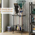 Garden Tool Organizer with Wheels, Heavy Duty Metal Garage Tool Storage Rack, Yard Tool Holder for Long-Handled Tools, Rakes and Brooms, Indoor and Outdoor Use for Shed, Patio
