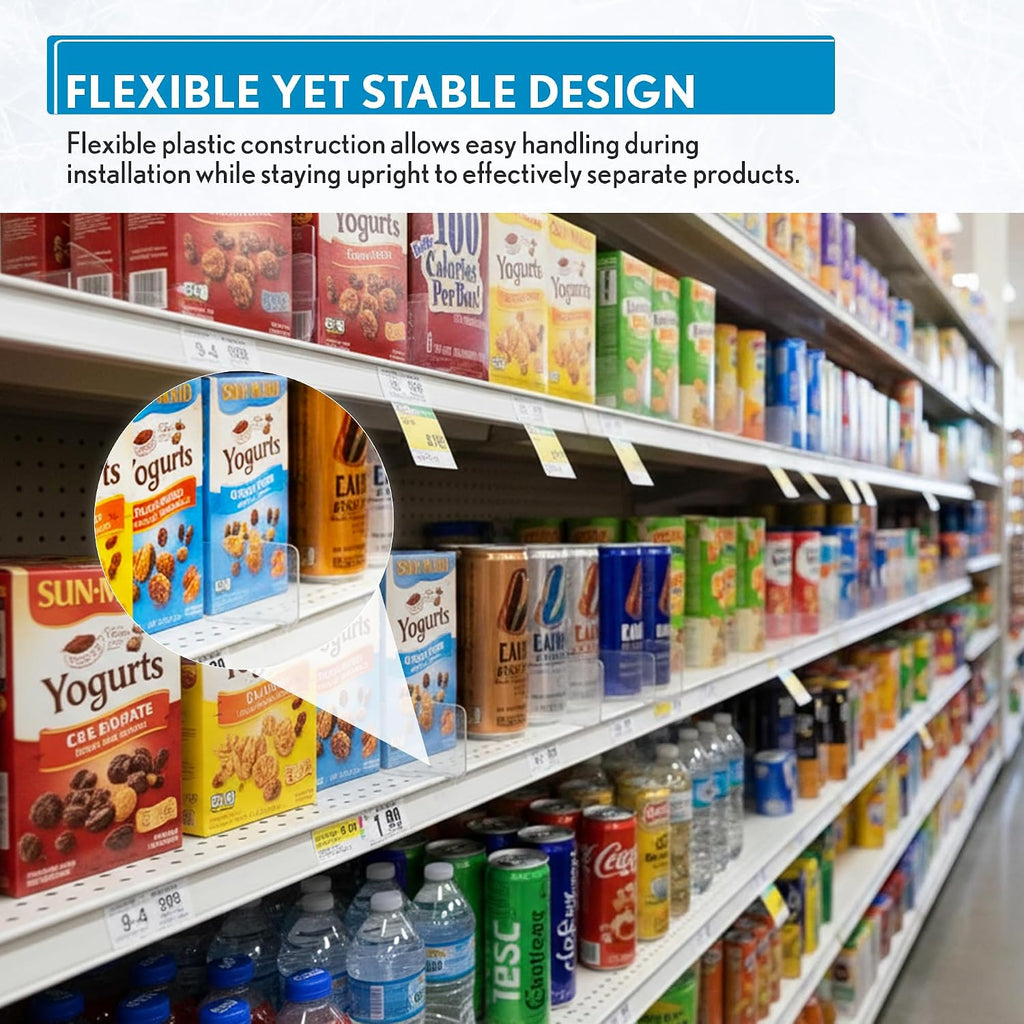 Clip Strip Corp. 50 Pack Shelf Dividers for Retail Stores, 1" H x 9-9/16" L, 15 mil Crystal Clear PVC Adhesive Mount Retail Shelf Separator, SD-1510
