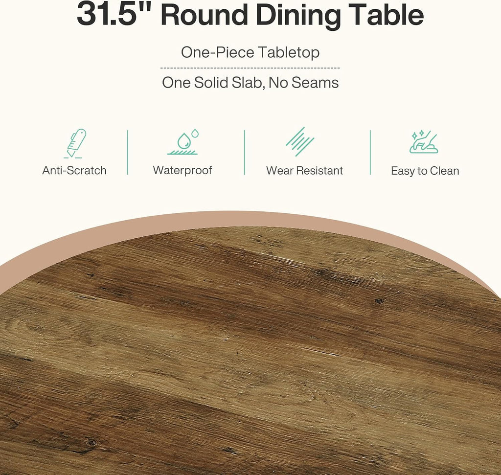 Tribesigns Small Round Dining Table for 2-4 People, 31.5-Inch Farmhouse Wooden Circle Kitchen Table for Dining Room, Small Space, Living Room, Rustic Brown