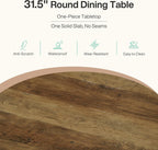 Tribesigns Small Round Dining Table for 2-4 People, 31.5-Inch Farmhouse Wooden Circle Kitchen Table for Dining Room, Small Space, Living Room, Rustic Brown