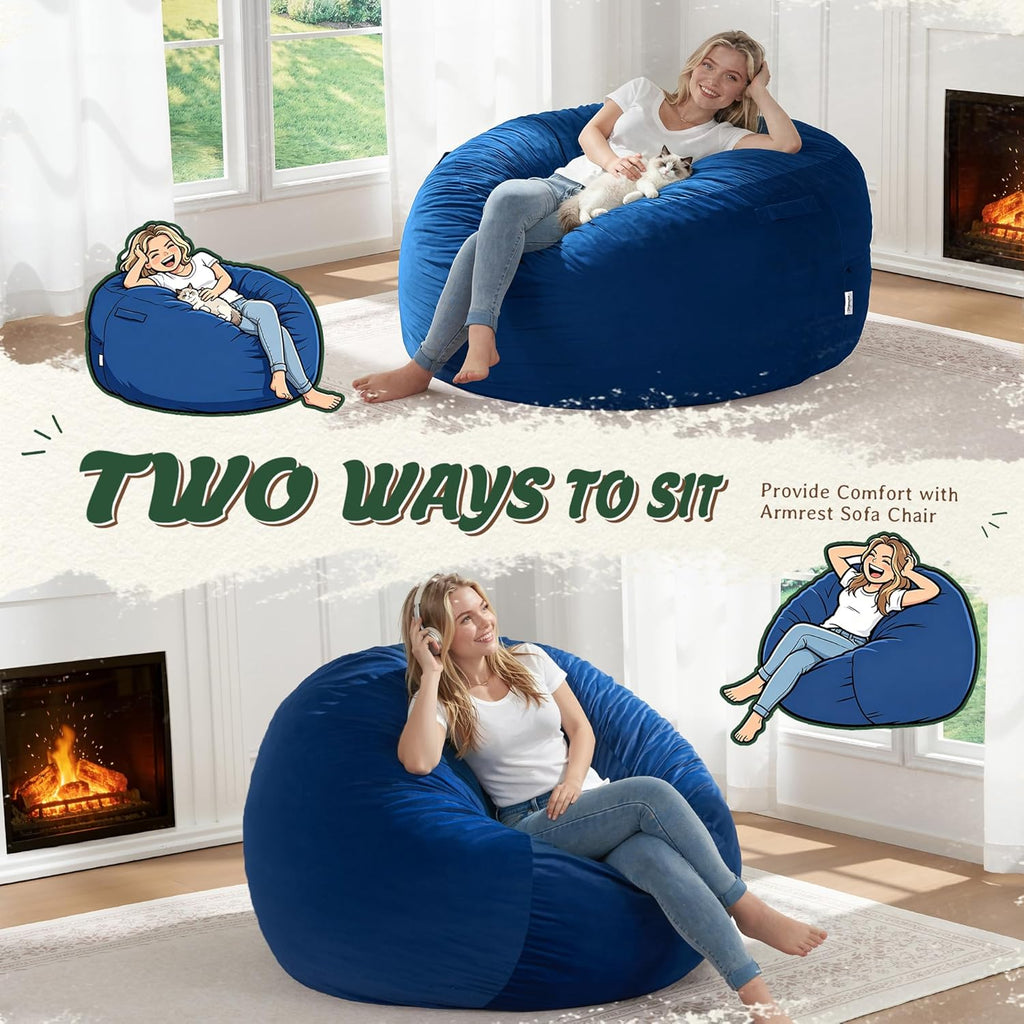 ZurNesfure Bean Bag Chairs for Adults 3FT Large Bean Bag Chair Memory Foam Filled Lazy Sofa with Removable Washable Cover Beanbag for Living Room Bedroom Dorm (Blue, Medium)