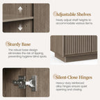 PAPROOS 55" Modern Fluted Sideboard Buffet Cabinet, Space-Saving Storage Credenza for Home Coffee Bar, 4-Door Accent Furniture with Adjustable Shelves for Clutter-Free Living (Brown Gray)